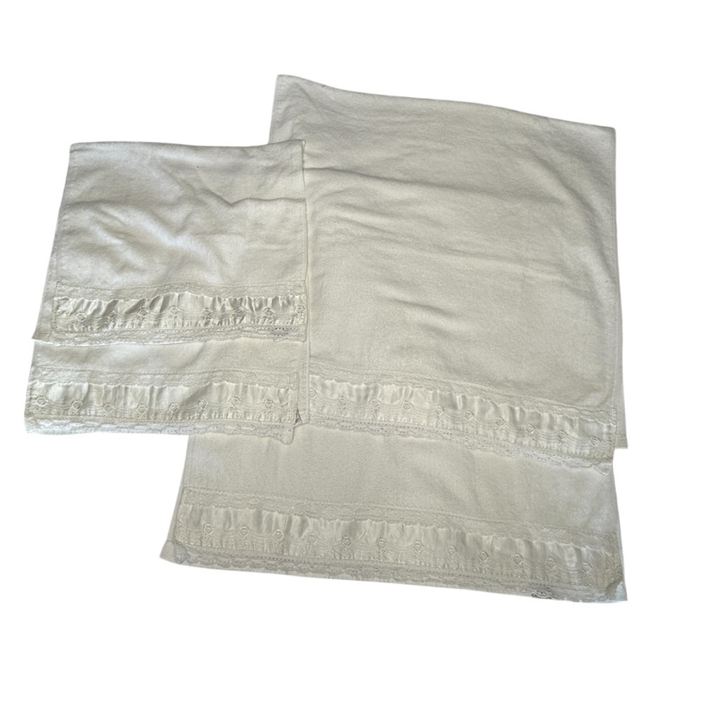 Avanti Set O 4 VTG Towels Ivory 70s 2 Bath 2 Hand 100% Cotton MCM Retro Feminine
